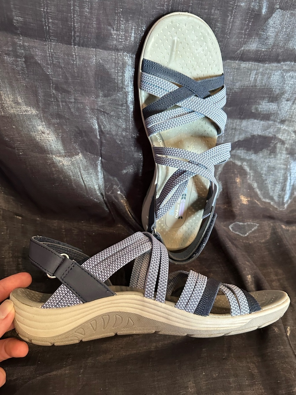 Skechers Navy & Blue Woven Strappy Sandals outdoor lifestyle arch comfort size 8